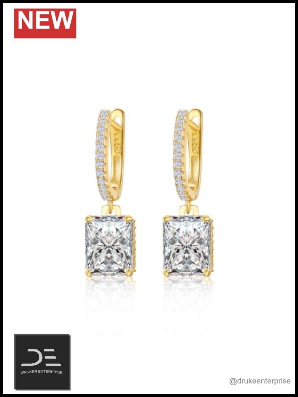 Sterling Silver Diamond Hoop Earrings Women 4ct Lab Simulated Princess Cut CZ